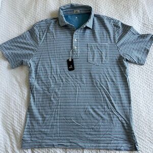 Men's Johnnie O Striped Polo Shirt - Blue and White